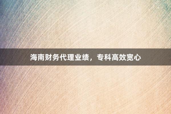 海南财务代理业绩，专科高效宽心